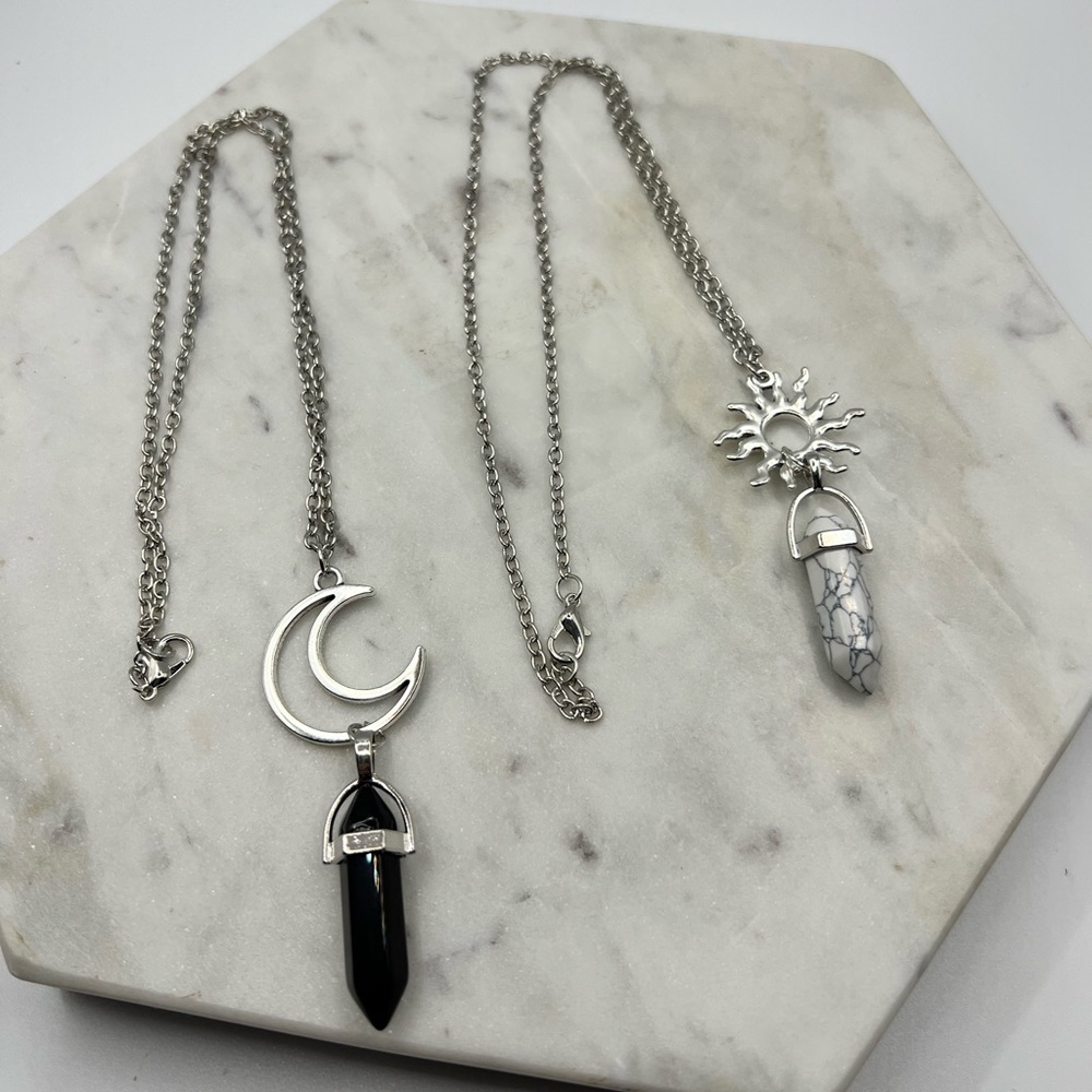 Set of two‎ Silver Tone Chains with Stones NEW